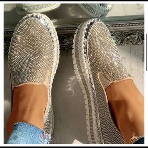 Rhinestone Platform Breathable Slip-On Espadrille Sneakers